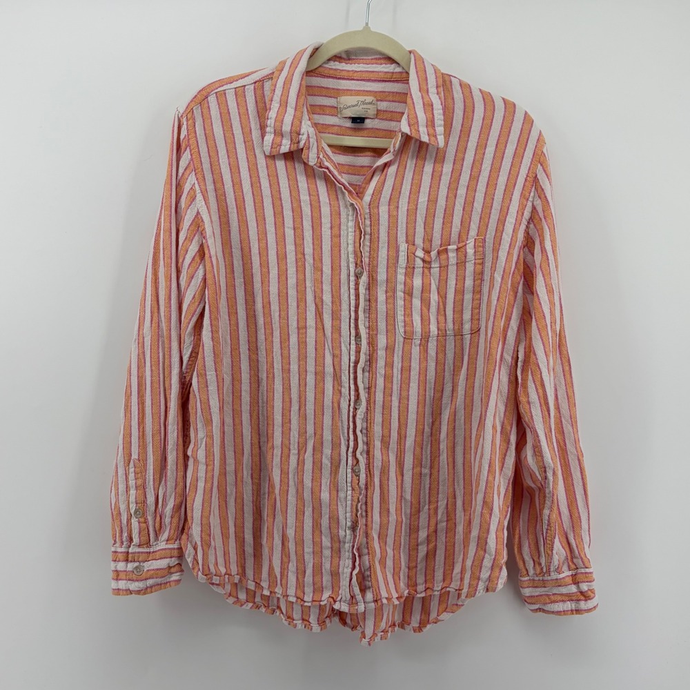 Universal Thread Womens Orange White Stripe Button Down Shirt Relaxed Fit Size M